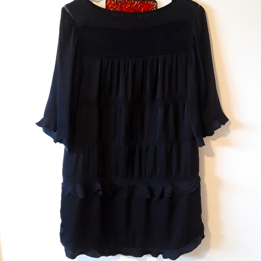 black 3/4 bell sleeve dress